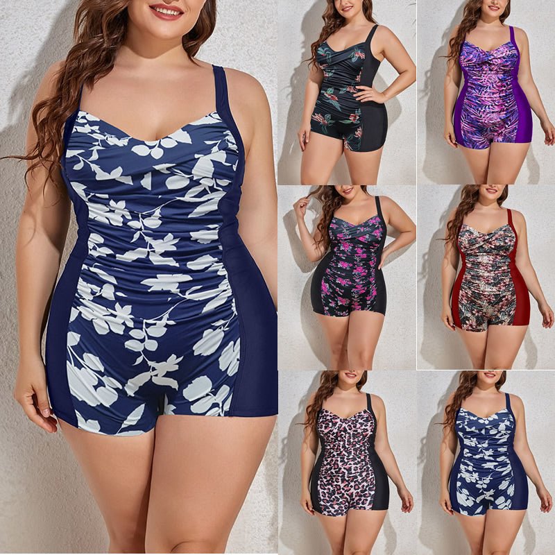 New In Flowers Printed Womens Swimsuits Halter Plus Size One Piece Tankinis Swimsuit - Yosummer