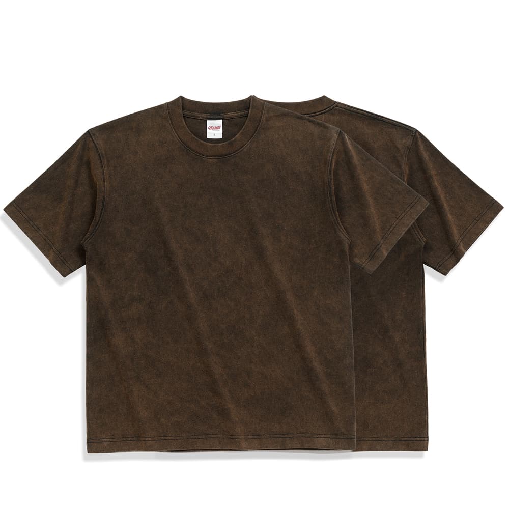 Brown | Enzyme Washed Heavyweight Short Sleeves Tshirt | 300 gsm - Yosummer