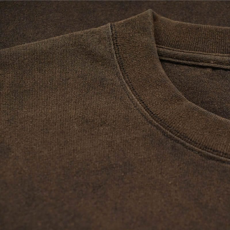 Brown | Enzyme Washed Heavyweight Short Sleeves Tshirt | 300 gsm - Yosummer