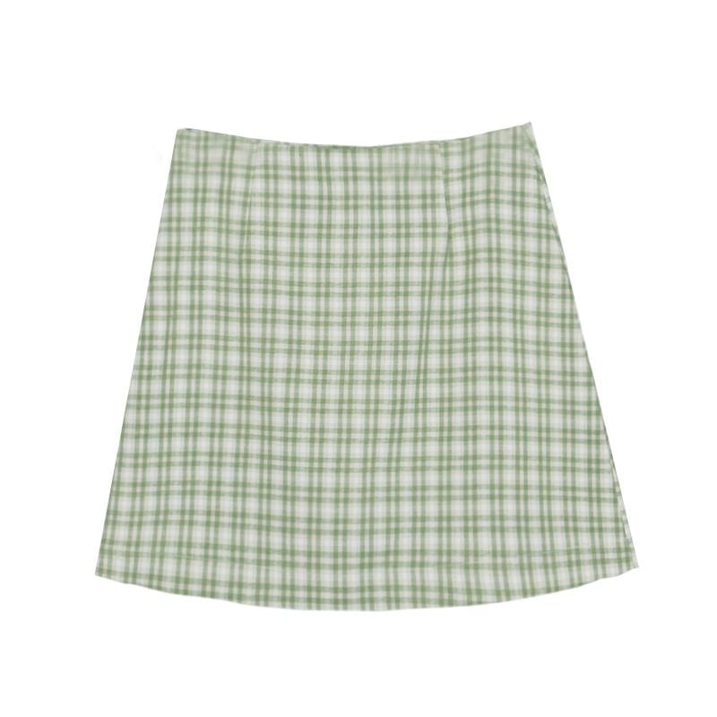 Color Block TR Checked High Waist Slim Mini Pencil Skirt - Yosummer