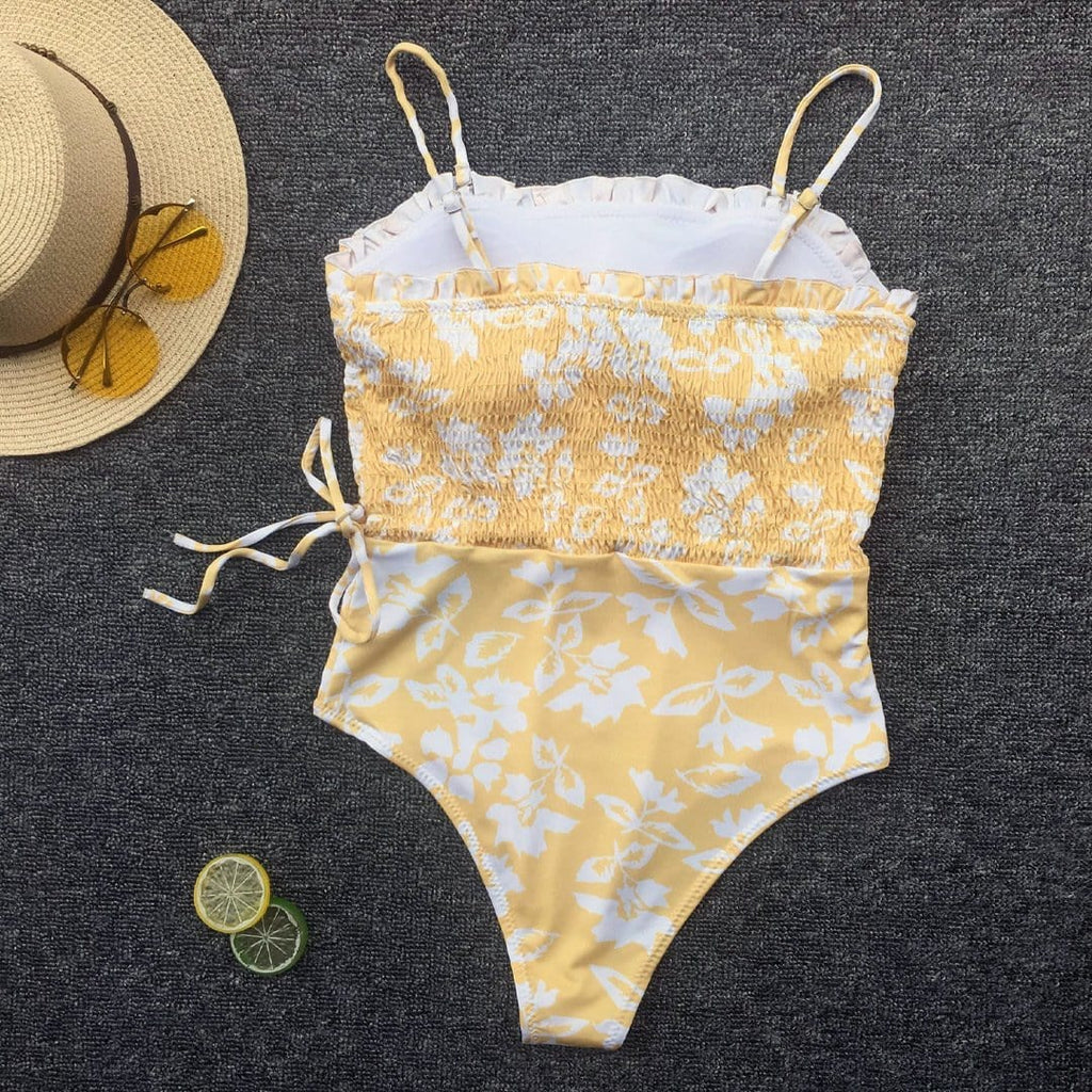 Floral Smocked Frill One Piece Swimsuit - Yosummer