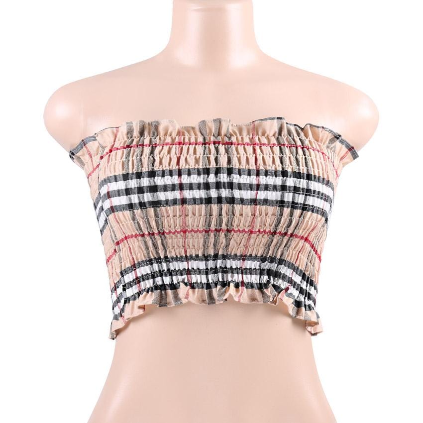 High Stretch Shirred Bandeau Crop Top - Yosummer