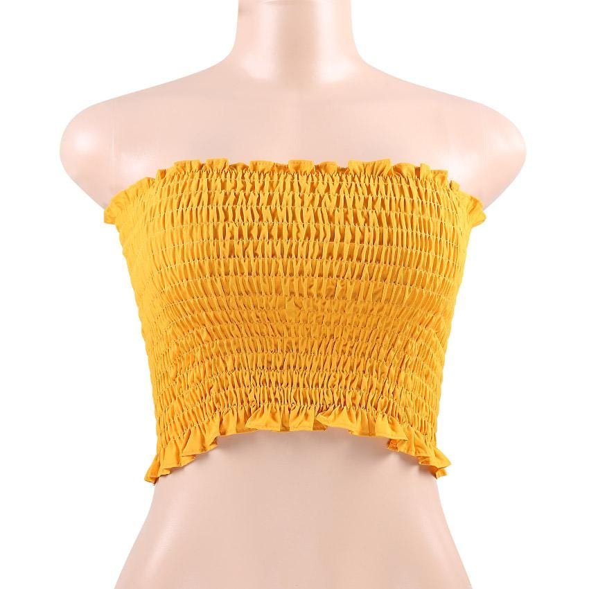 High Stretch Shirred Bandeau Crop Top - Yosummer