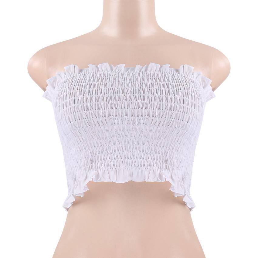 High Stretch Shirred Bandeau Crop Top - Yosummer