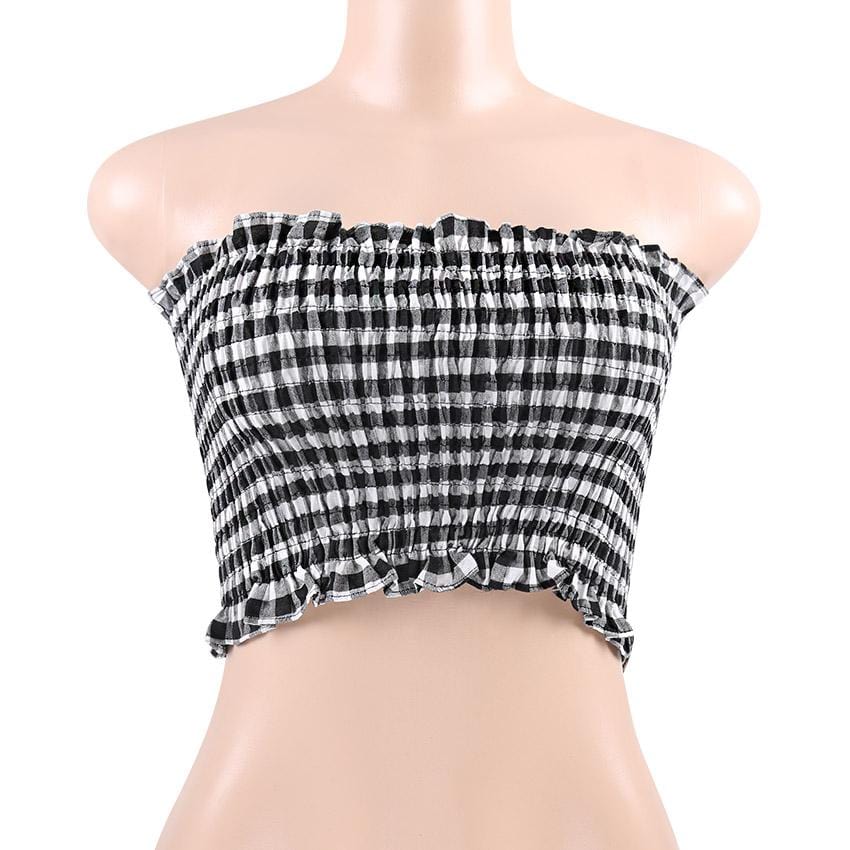 High Stretch Shirred Bandeau Crop Top - Yosummer