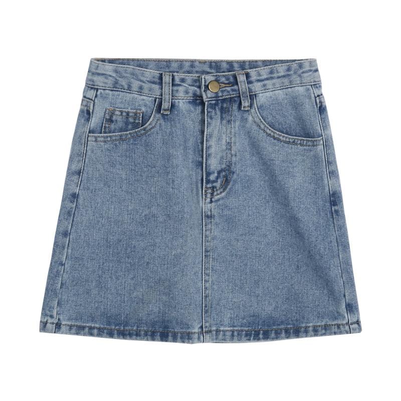 High Waist Basic Wash Denim Pencil Skirt - Yosummer