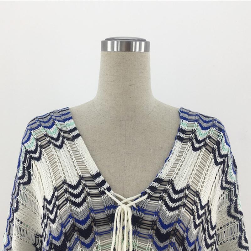 Knot Front Open Back Crochet Cover Up - Yosummer