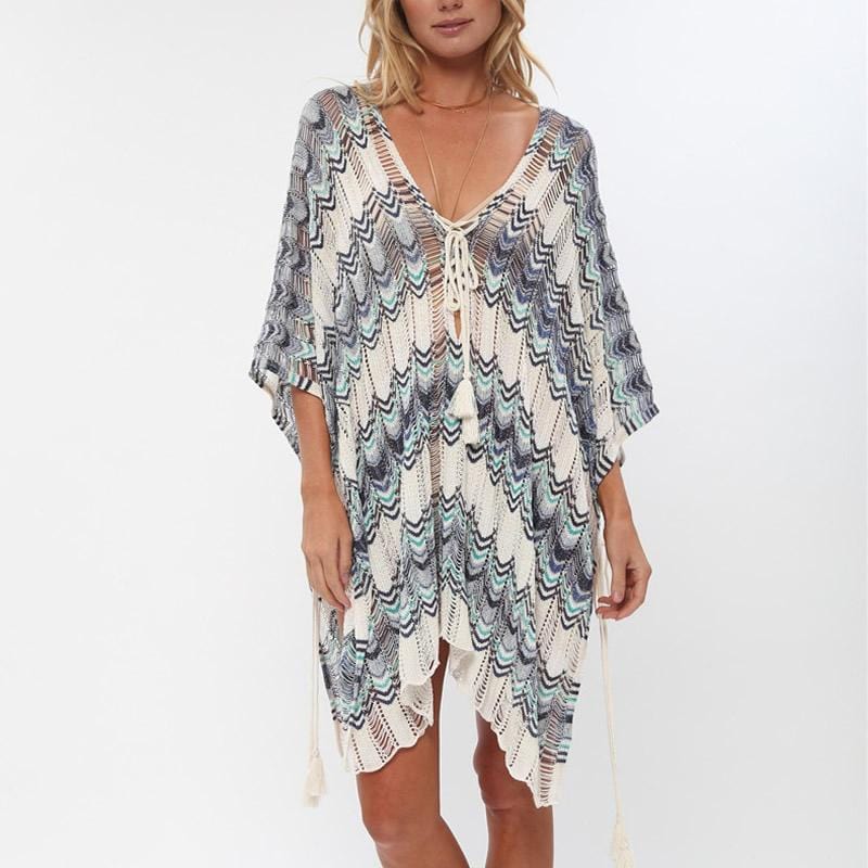 Knot Front Open Back Crochet Cover Up - Yosummer