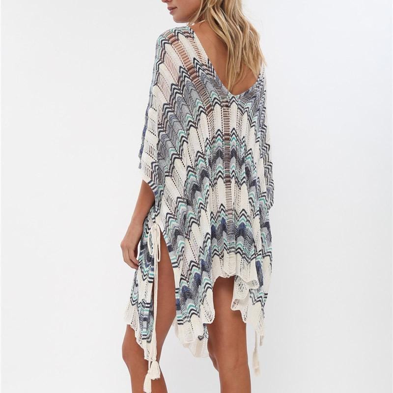 Knot Front Open Back Crochet Cover Up - Yosummer