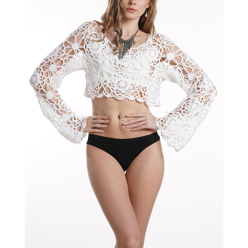 Lace Hem Crop Cover Up Without Bikini - Yosummer