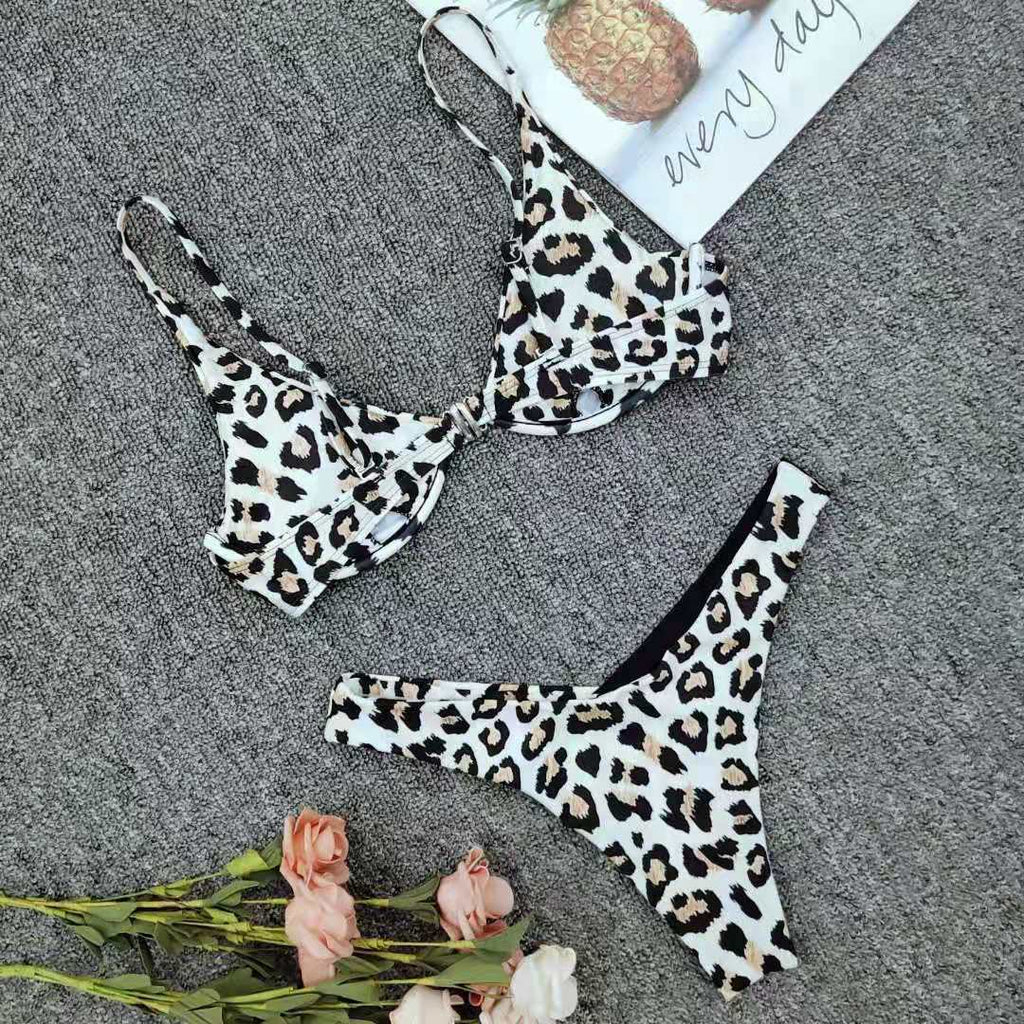 Leopard Pattern Underwire High Cut Bikini Set - Yosummer