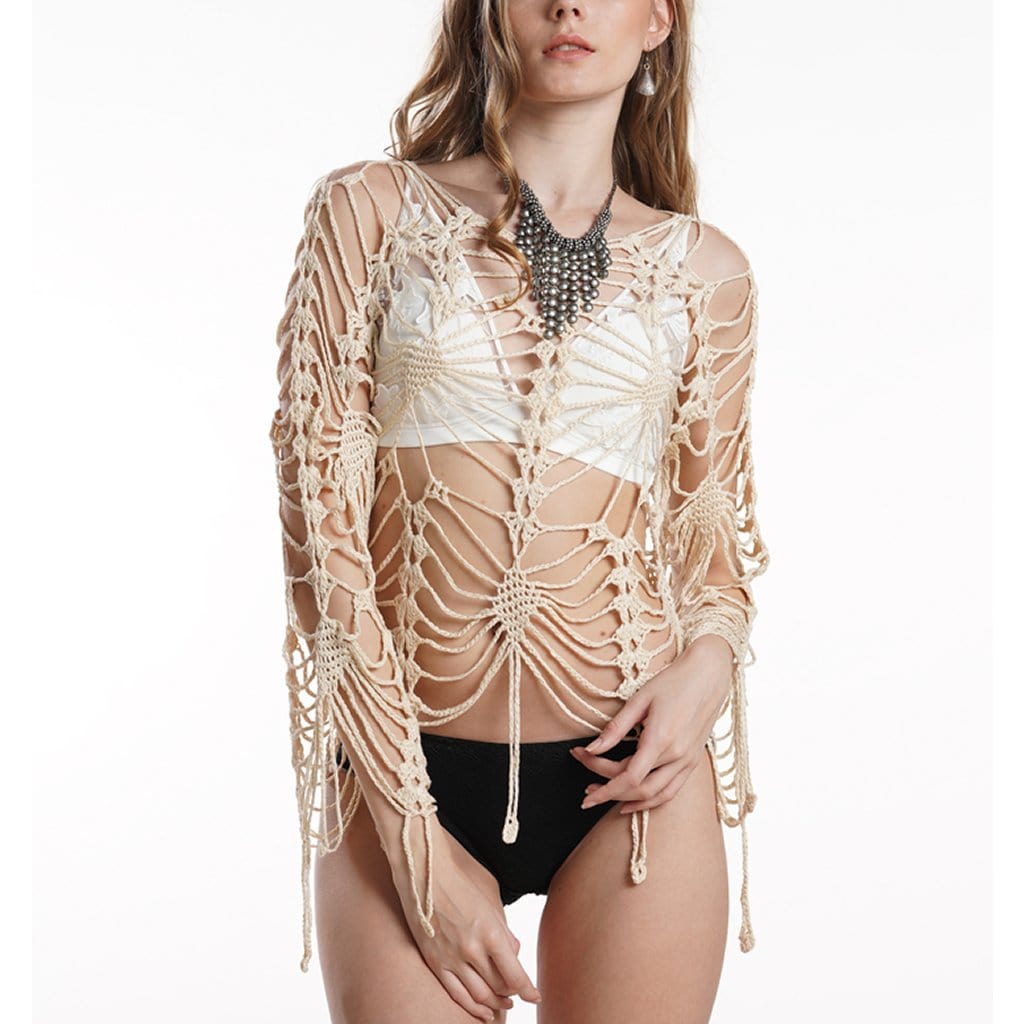 Macrame Fringe Crochet Sparse Cover up without bikini - Yosummer