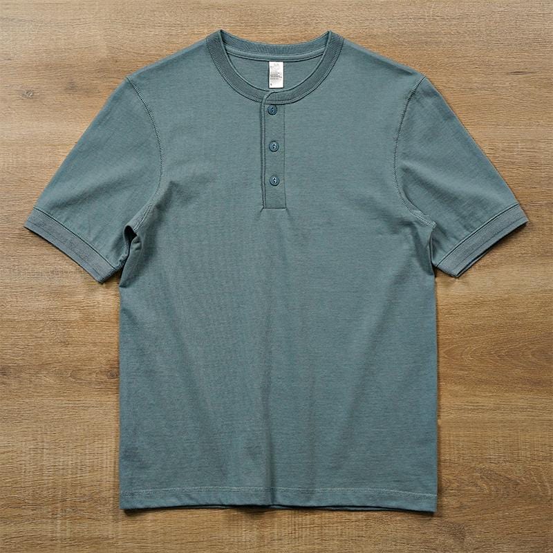 Premium Cotton Henley Shirt Short Sleeve T-Shirt | 265 gsm - Yosummer