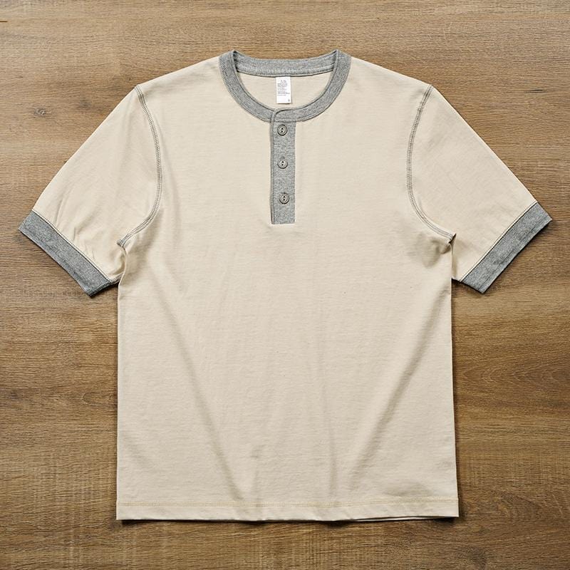 Premium Cotton Henley Shirt Short Sleeve T-Shirt | 265 gsm - Yosummer