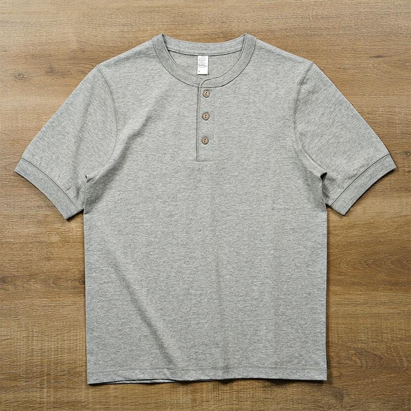 Premium Cotton Henley Shirt Short Sleeve T-Shirt | 265 gsm - Yosummer