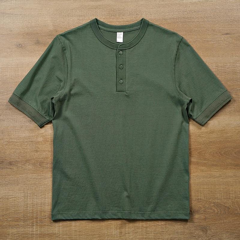 Premium Cotton Henley Shirt Short Sleeve T-Shirt | 265 gsm - Yosummer