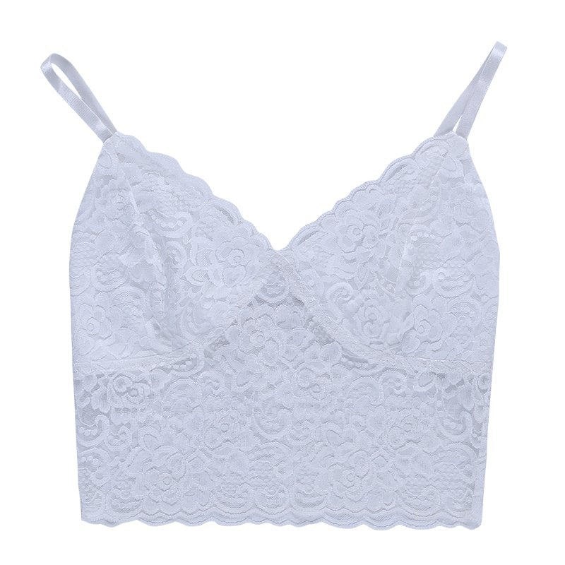 Scalloped White Lace V Neck Crop Top - Yosummer