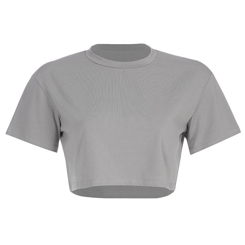 Short - Sleeve Crop Top T-shirt Round Neck - Yosummer