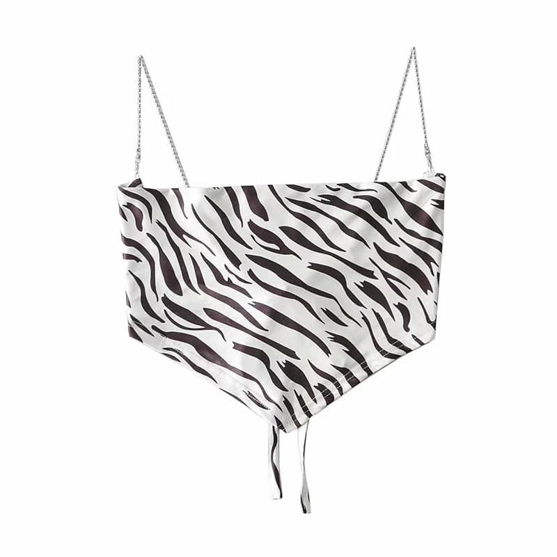 Zebra Stripe Tie Back Chiffon Cami Bandana Top - Yosummer