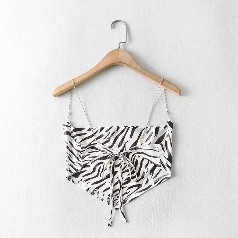 Zebra Stripe Tie Back Chiffon Cami Bandana Top - Yosummer